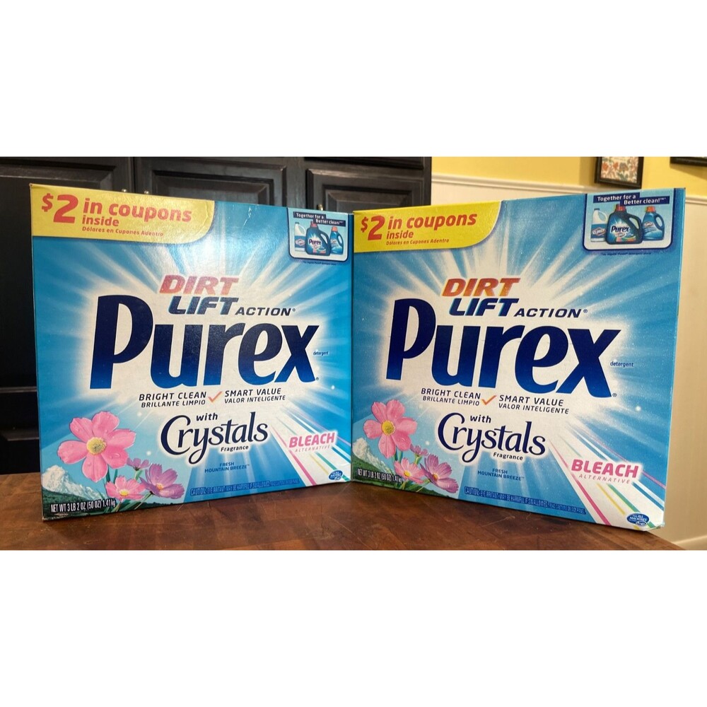(2) 3.2lb Purex 50 Oz Crystals Fresh Mountain Laundry Detergent Breeze w/ Bleach